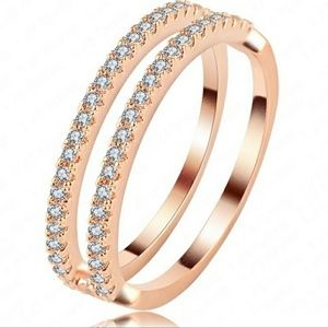 Rose Gold Double Band Ring with Cubic Zirconia Pave Setting Size 8